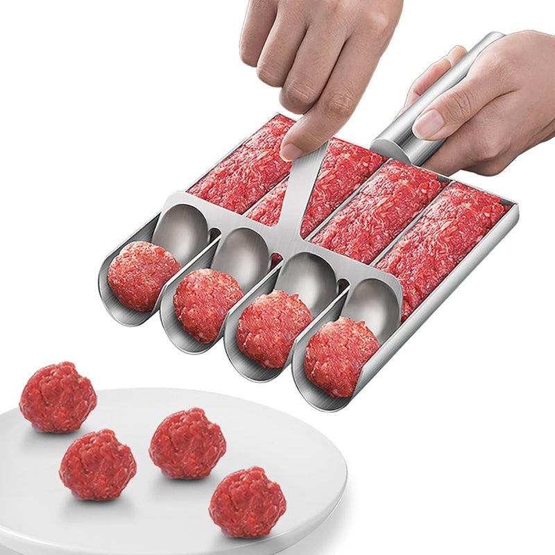 VEMJO Meatball Maker Tool, 304 Stainless Steel Kitchen Manual Non Stick Meatball Maker, Portable Meatball Spoon Ball Maker Kitchen Restaurant Must Have Meatball Making Set，Home Cooking Tools (4-channel) - Image 1