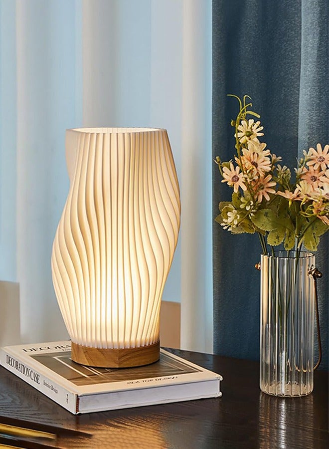 Bedside Lamp with Woodbase - Button Control Table Lamp for Bedroom Dimmable Nightstand Lamp with PLA Lampshade for Living Room, Kids Room, College Dorm, Office