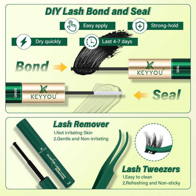 KEYYOULASH Flora Lash Clusters Kit 3D DIY Lashes Extension Kit Eyelash Clusters 144pcs Thick Individual Lashes Fluffy and Soft Wispy Volume Lashes with Waterproof Lash Bond and Seal & Remover (F01) - Image 4