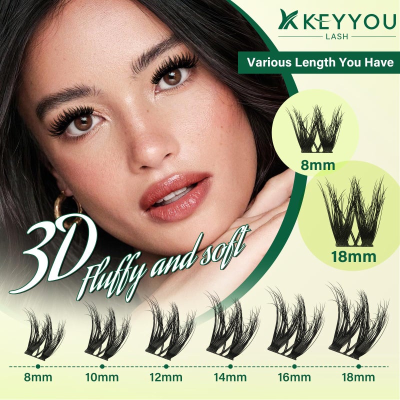 KEYYOULASH Flora Lash Clusters Kit 3D DIY Lashes Extension Kit Eyelash Clusters 144pcs Thick Individual Lashes Fluffy and Soft Wispy Volume Lashes with Waterproof Lash Bond and Seal & Remover (F01) - Image 5