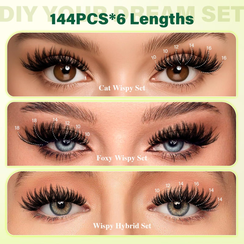 KEYYOULASH Flora Lash Clusters Kit 3D DIY Lashes Extension Kit Eyelash Clusters 144pcs Thick Individual Lashes Fluffy and Soft Wispy Volume Lashes with Waterproof Lash Bond and Seal & Remover (F01) - Image 3