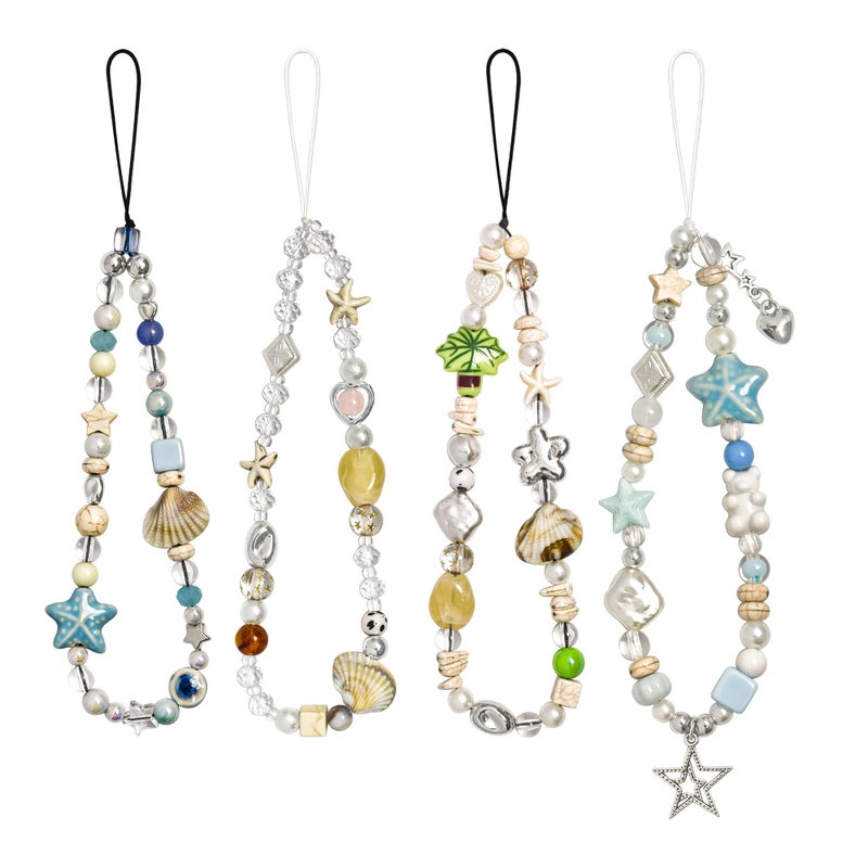 cioatu 4 Pieces Cute Phone Charms Beaded Phone Strap Aesthetic Y2K CellPhone Keychain Cute Bear Butterfly Heart Cool PhoneCharm for Bag Keychain Airpods Camera Pendants Decor (Blue Ocean Style) - Image 1