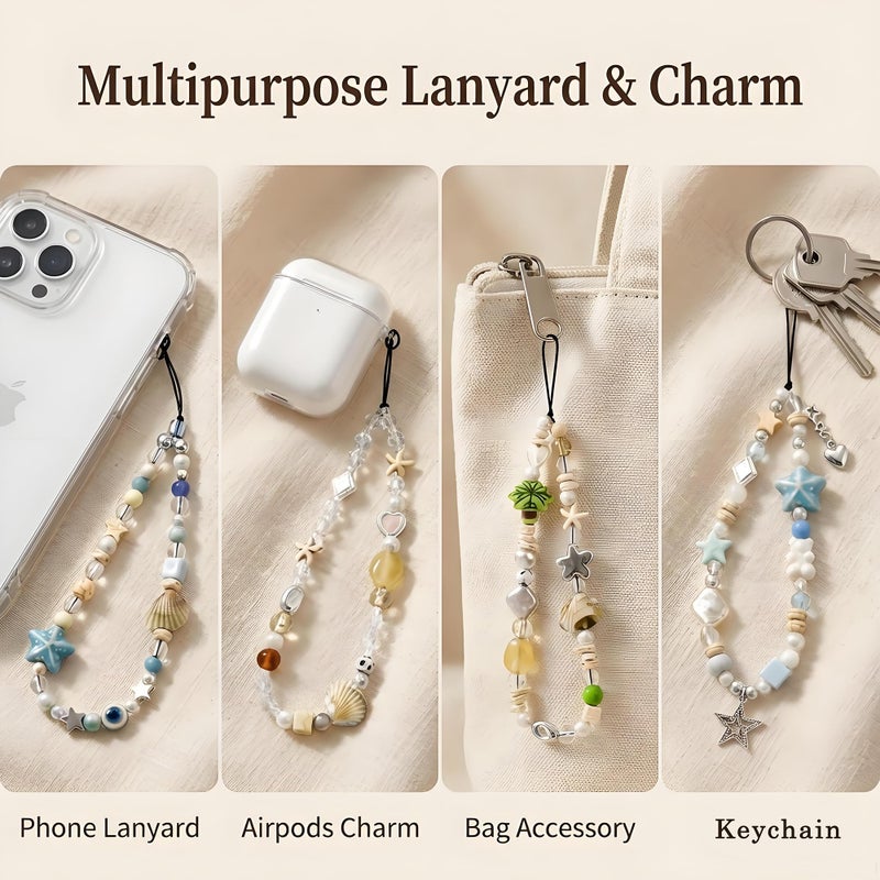 cioatu 4 Pieces Cute Phone Charms Beaded Phone Strap Aesthetic Y2K CellPhone Keychain Cute Bear Butterfly Heart Cool PhoneCharm for Bag Keychain Airpods Camera Pendants Decor (Blue Ocean Style) - Image 3