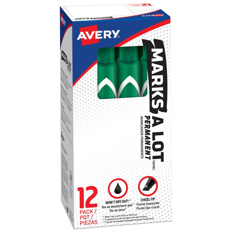 Avery Marks-A-Lot Permanent Markers, Large Desk-Style Size, Chisel Tip, Water and Wear Resistant, 12 Green Markers (08885) - Image 1