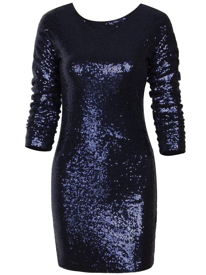 Vijiv Women's Sparkle Glitzy Glam Sequin Long Sleeve Flapper Party Club Dress Multicolor Navy Small - Image 5