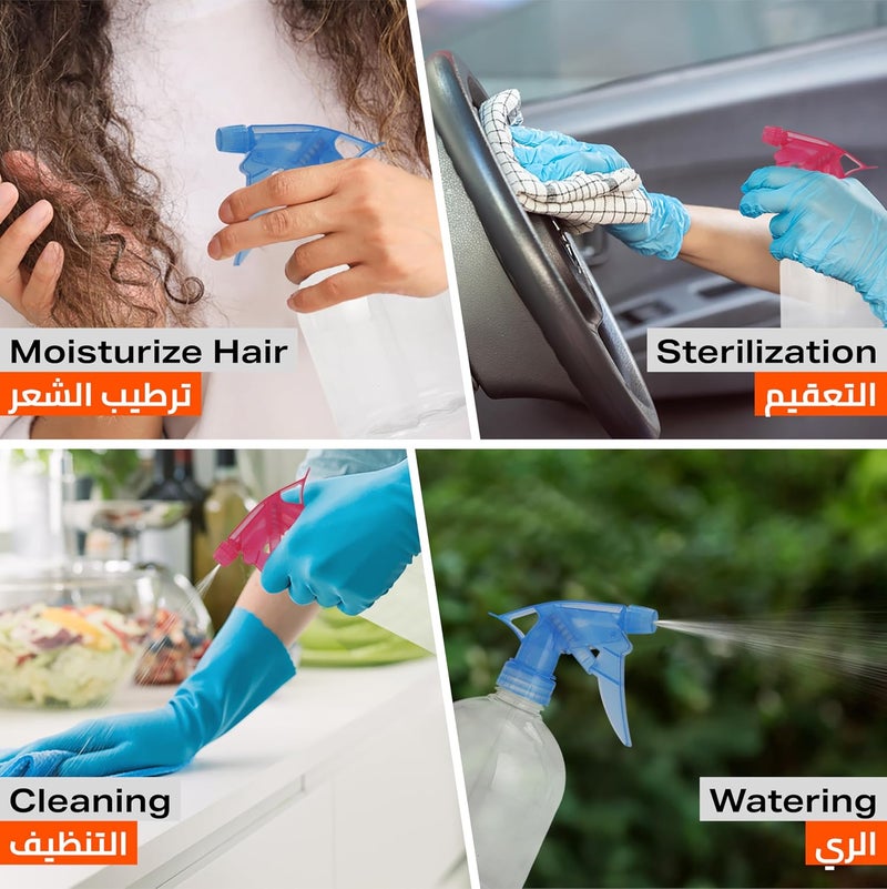 بي أم بي مجموعة رش شفافة من TOOLS، مكونة من 3 قطع ملونة | عبوة فارغة سعة 500 مل، مزودة بفوهة قابلة للتعديل | حاوية رذاذ مياه قابلة لإعادة التعبئة - لحلول التنظيف، البستنة، والشعر - Image 5
