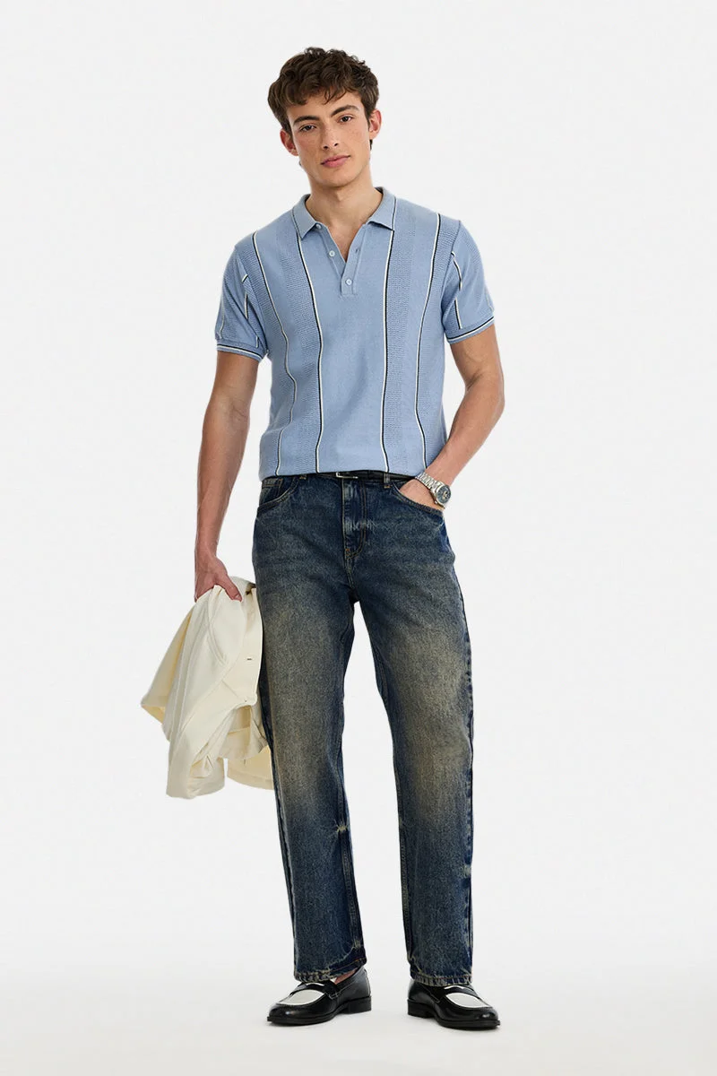 سنيتش Dark Blue Solid Straight Fit Casual Jeans