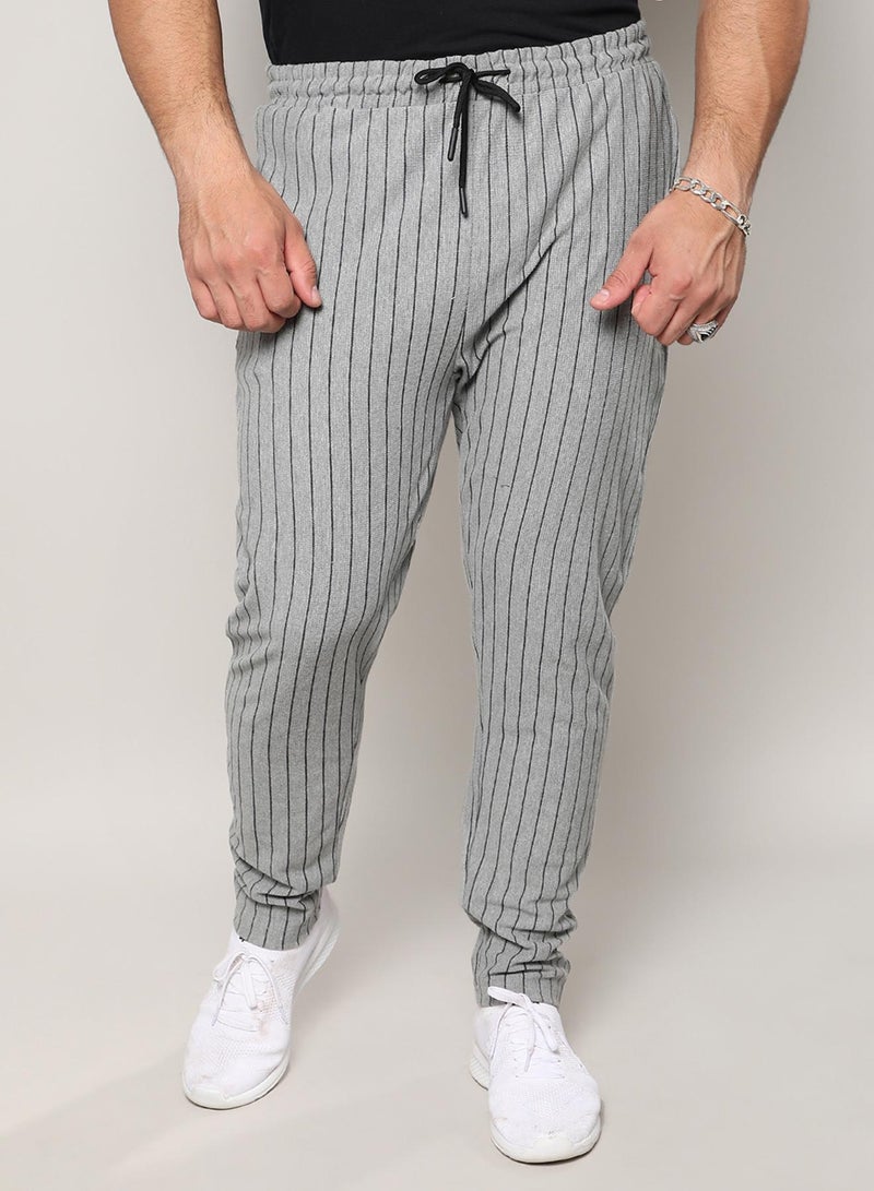 Instafab Plus Men's Moon Grey Pinstriped Trackpants For Casual Wear | Angled Open Pocket | Drawstring Closure | Trackpant Crafted With Comfort Fit For Everyday Wear - Image 2