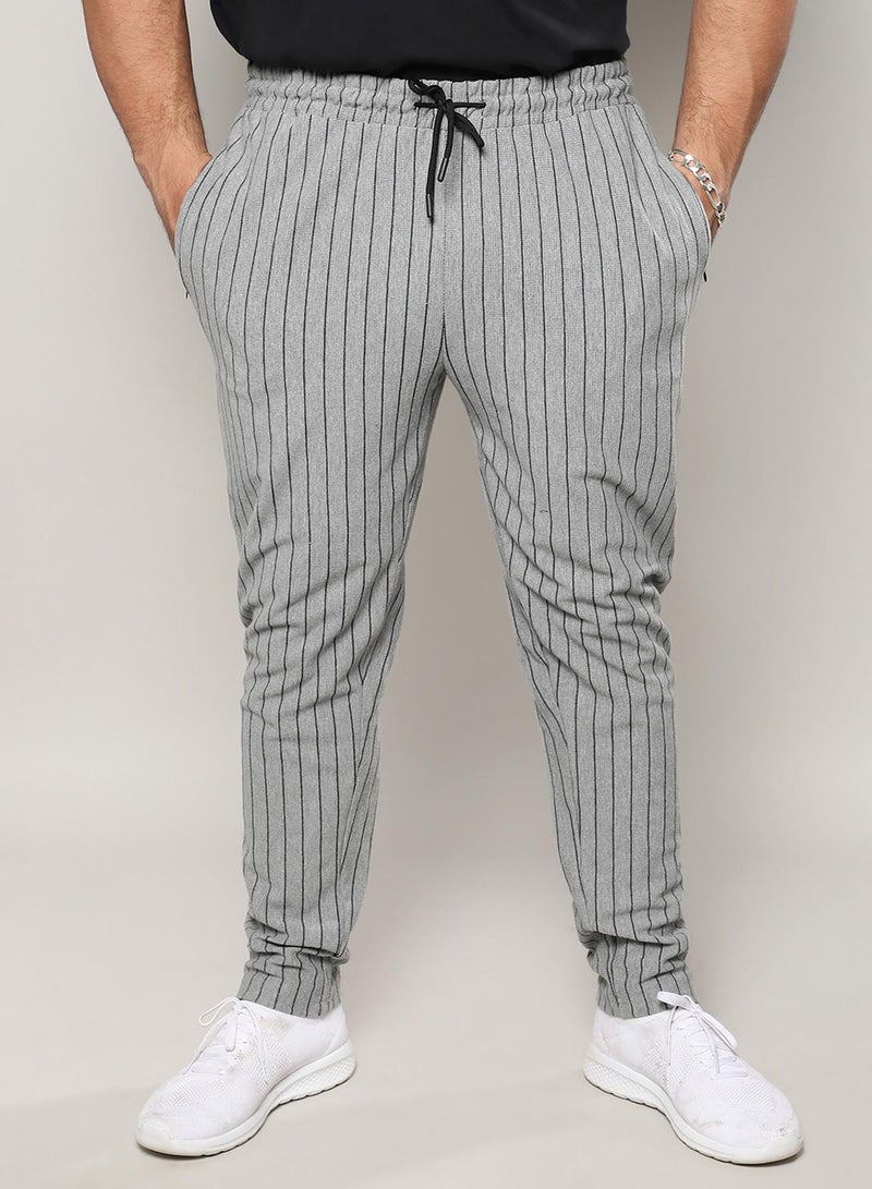 Instafab Plus Men's Moon Grey Pinstriped Trackpants For Casual Wear | Angled Open Pocket | Drawstring Closure | Trackpant Crafted With Comfort Fit For Everyday Wear - Image 1