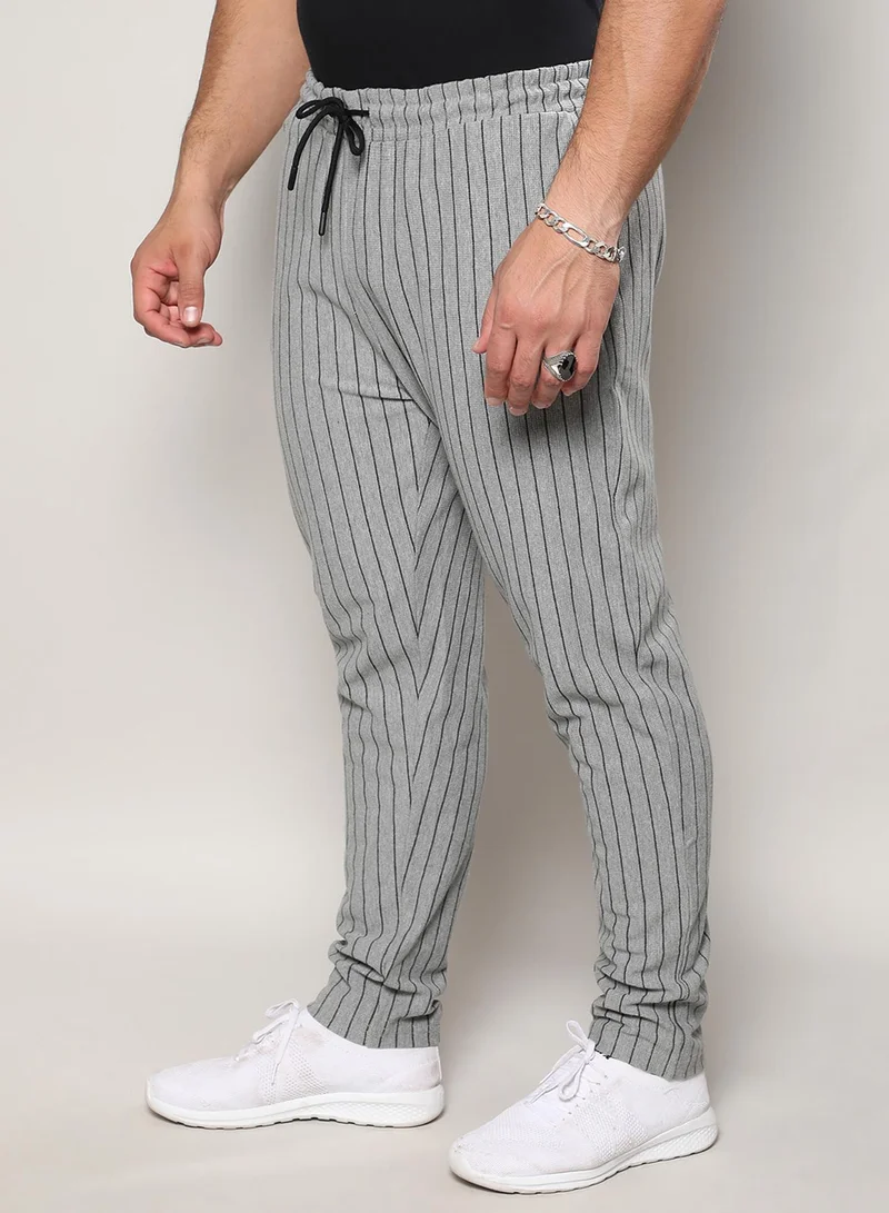 Instafab Plus  Instafab Plus Men's Moon Grey Pinstriped Trackpants For Casual Wear | Angled Open Pocket | Drawstring Closure | Trackpant Crafted With Comfort Fit For Everyday Wear for Men | Best Price UAE