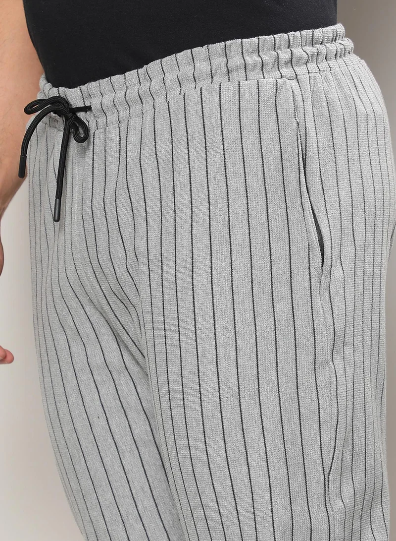 Instafab Plus  Instafab Plus Men's Moon Grey Pinstriped Trackpants For Casual Wear | Angled Open Pocket | Drawstring Closure | Trackpant Crafted With Comfort Fit For Everyday Wear for Men | Best Price UAE
