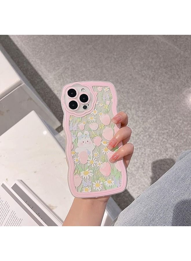 Compatible with iPhone 14 Pro Max Case,Lovely Cartoon Floral Rabbit with Flower Beaded Lanyard Wrist Strap for Women Girly, Soft TPU Full Protective Cover- Flower Rabbit - Image 5