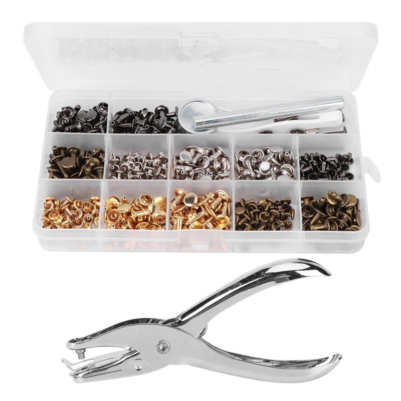 Double-Sided Rivet Plier Kit 240 Sets Iron Rivets - Anti-Bend Groove Base - Installation Tool Set for Belts Jackets DIY Crafts - Image 1