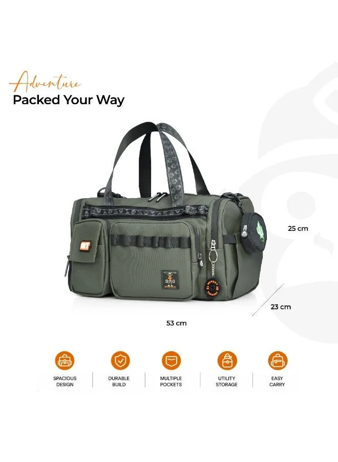 Monkey Troopers Olive Duffle Travel Bag with Shoe Compartment Water Resistant Detachable Mini Pocket for Gym Training Workout Spidey Lux Olive  | Best Price UAE