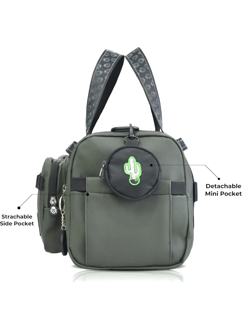 Monkey Troopers Olive Duffle Travel Bag with Shoe Compartment Water Resistant Detachable Mini Pocket for Gym Training Workout Spidey Lux Olive  | Best Price UAE