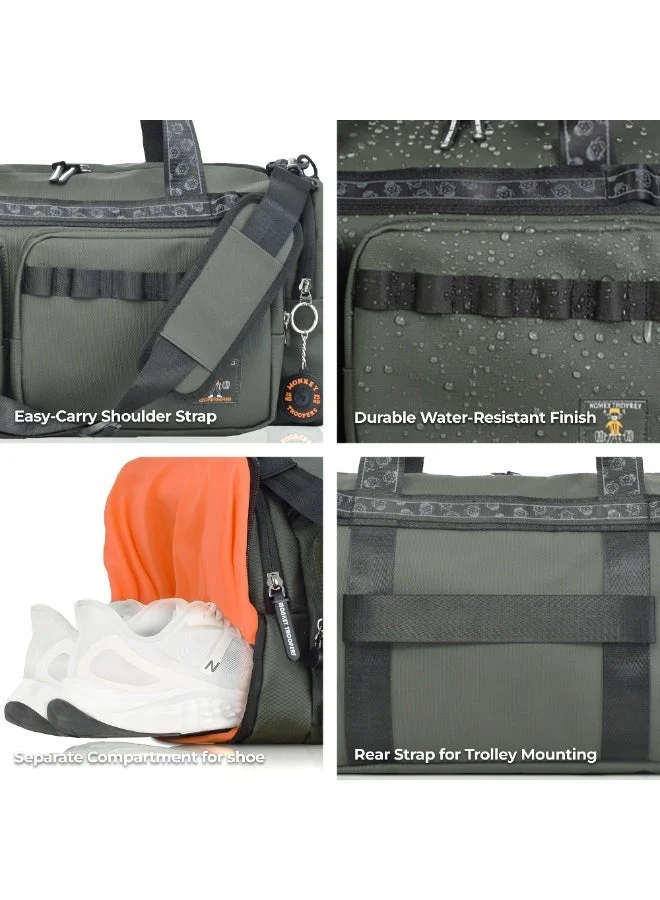 Monkey Troopers Duffle Travel Bag with Shoe Compartment Water Resistant Detachable Mini Pocket for Gym Training Workout Spidey Lux Olive