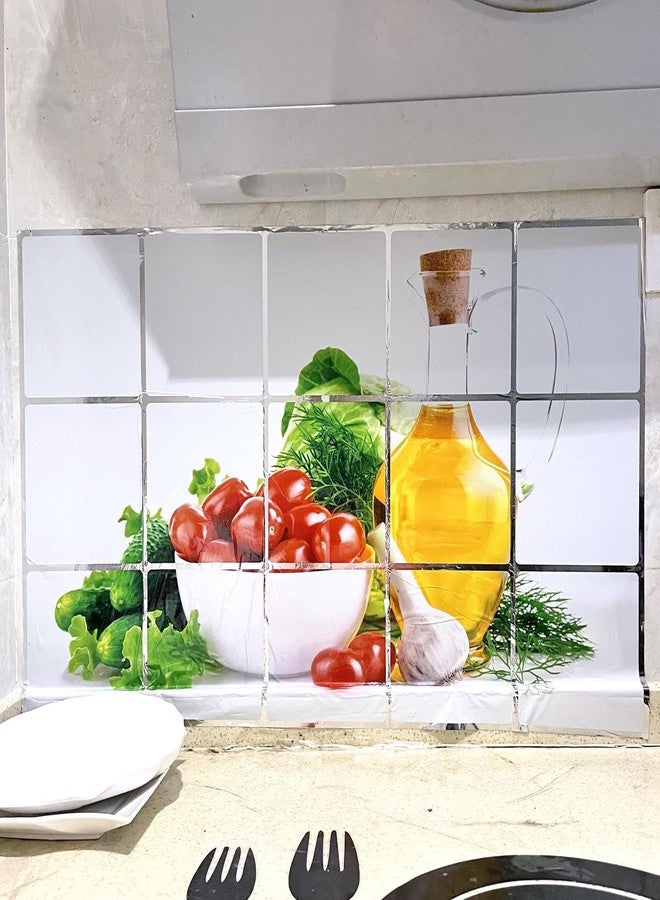 BIBITIME Green Vegetables Kitchen Oil Proof Tile Wall Stickers Cherry Tomatoes Cucumber Butter Decor Decals,17.72" x 27.56" - Image 1