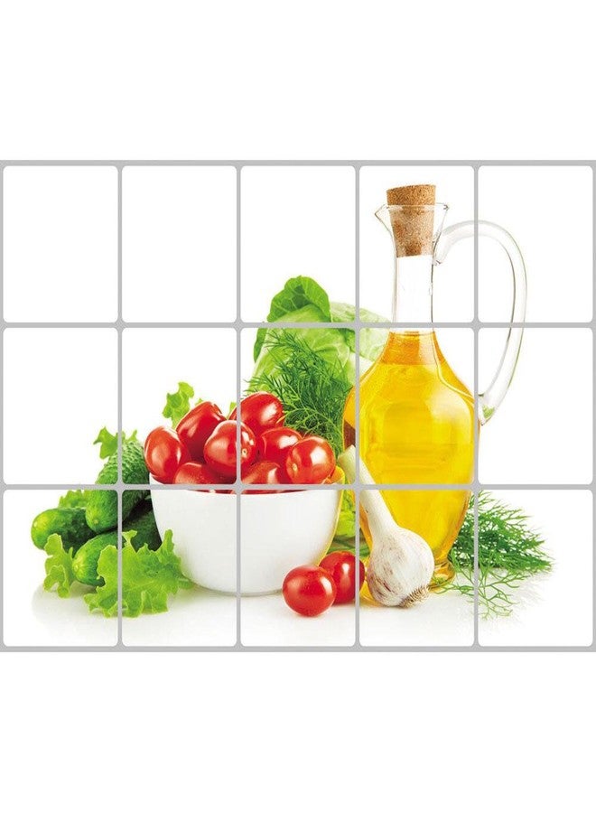 BIBITIME Green Vegetables Kitchen Oil Proof Tile Wall Stickers Cherry Tomatoes Cucumber Butter Decor Decals,17.72" x 27.56" - Image 3