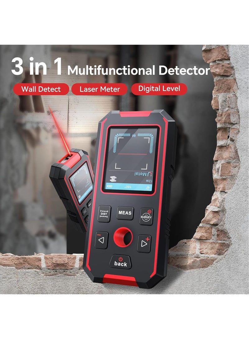 NOYAFA 3 in 1 Stud Finder Wall Scanner with Laser Level & Laser Distance Meter, IP54 Wall Detector for Wood AC Live Wire Metal Studs Detection, Rechargeable Rangefinder, Automatic Calibration & Data Storage - Image 2