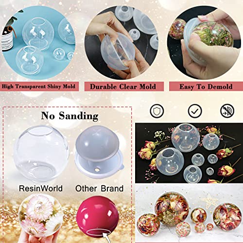 RESINWORLD Set of 4, 3", 2.5", 2", 1.7", 1.3", 0.9" Clear Silicone Sphere Molds, Large 3D Seamless Sphere Silicone Molds for Resin Casting, Round Ball Orbs Epoxy Resin Mold for Jewelry, Soap, Candle - Image 3