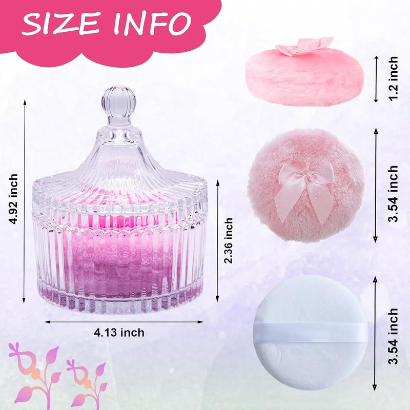 5 قطع من بودرة الجسم الكبيرة وعلبة البودرة، علبة كريستال لبودرة التلميع، أداة تطبيق البودرة مع علبة للوجه والجسم (شفاف، يورت) - Image 2