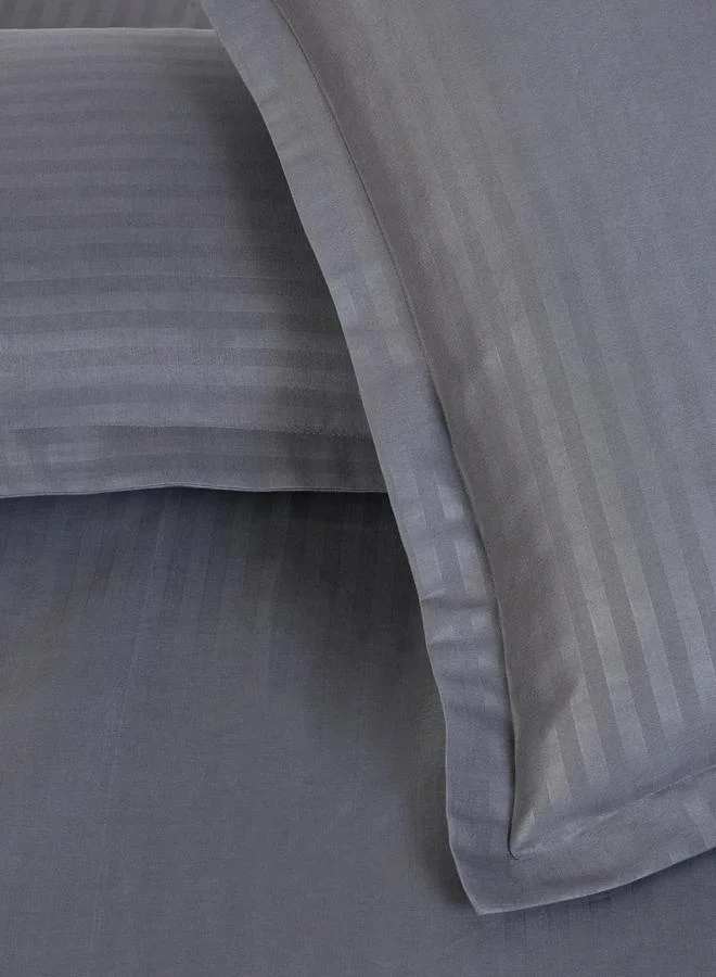Styli Pack of 2-  Stripe Queen Fitted with Pillow Cover Grey