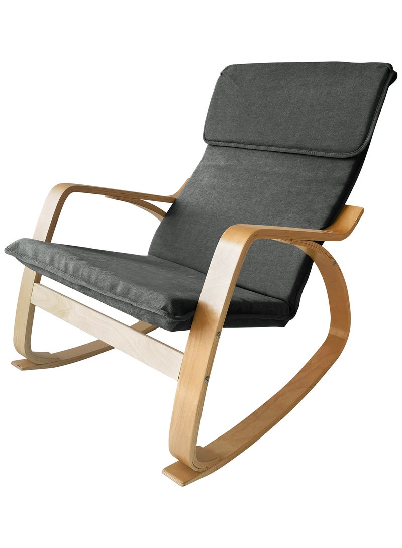 Moon Home and more.. Modern Bentwood Rocking Chair Chenille Fabric Upholstered Relax Rocker Lounge Chair Grey - Image 1
