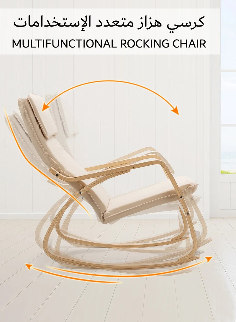 Moon Home and more.. Modern Bentwood Rocking Chair Chenille Fabric Upholstered Relax Rocker Lounge Chair Grey - Image 5