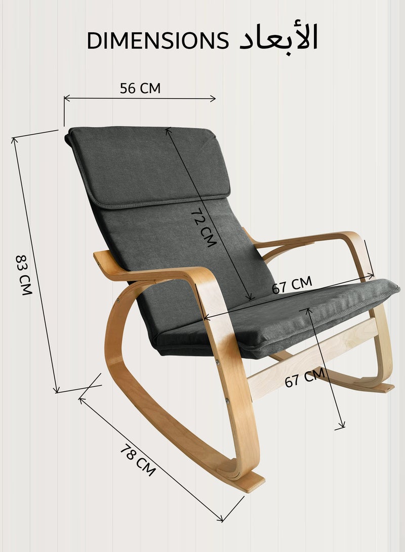 Moon Home and more.. Modern Bentwood Rocking Chair Chenille Fabric Upholstered Relax Rocker Lounge Chair Grey - Image 2