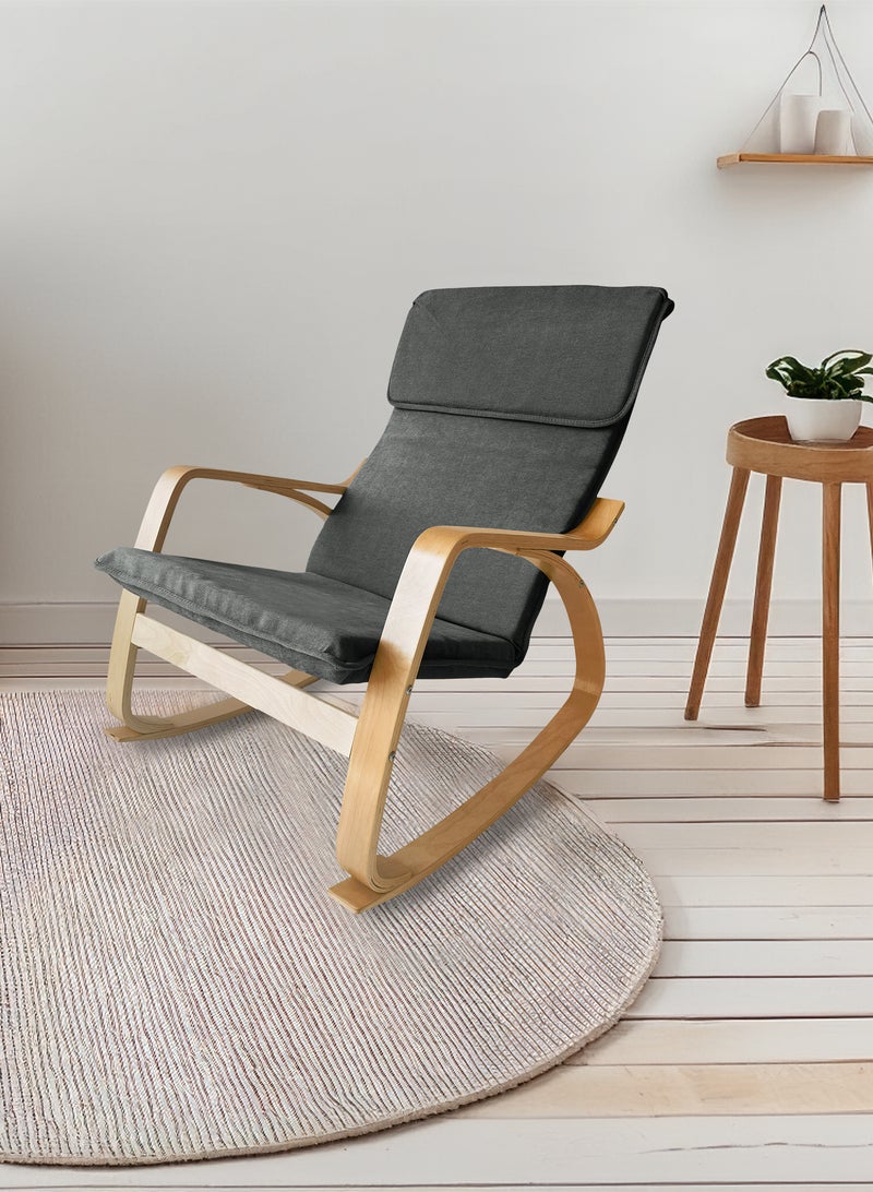 Moon Home and more.. Modern Bentwood Rocking Chair Chenille Fabric Upholstered Relax Rocker Lounge Chair Grey - Image 3