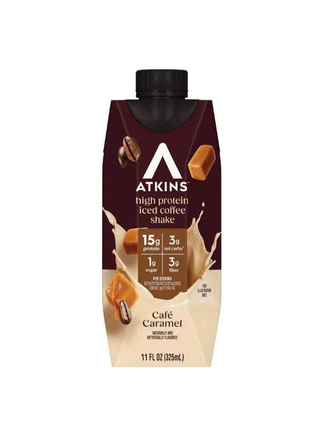 Atkins Iced Coffee Protein Shake Cafe Caramel 4 Shakes 11 fl oz (325 ml) Each - Image 1