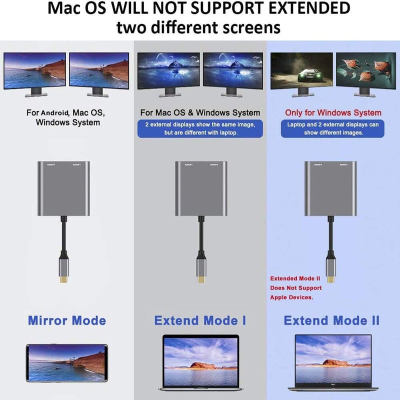 Tobo USB C to Dual HDMI Adapter USB Type C to Dual Monitor HDMI Adapter 4K@60HZ Compatible wth Mac-Book Pro 2020-2016,Mac-bok Air 2020-2018,Chrom-bok Pixel,720/730,Surface (2-in-1) - TD-310TC - Image 4