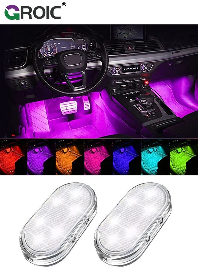 GROIC 2Pcs Wireless Led Lights for Car Interior, Car Led Lights Interior, USB Rechargeable Automotive Neon Accent Light Kits, Free Installation of Magnetic Car Interior Lights (7colors)  - Image 1