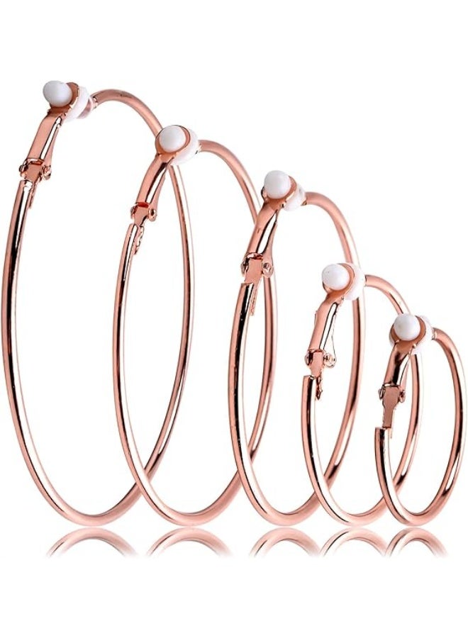 kunshao 5 Pairs Clip on Earrings Hoop Non Piercing Women Clip Earrings for Women and Girls, 5 Sizes - Image 1
