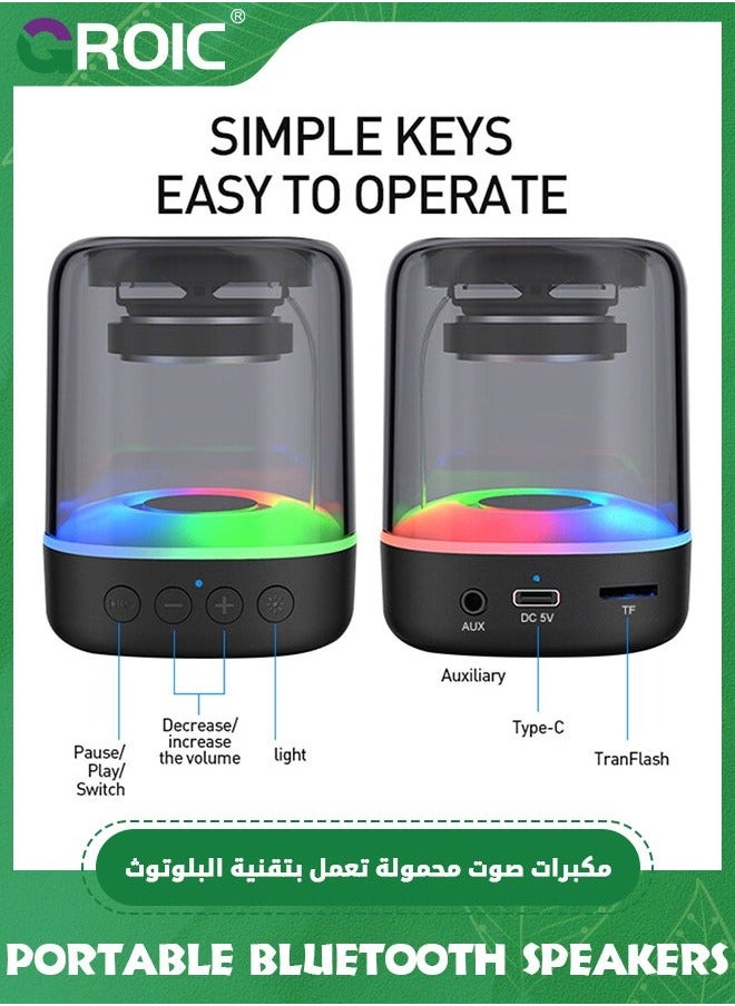 GROIC Portable Bluetooth Speakers with Colorful Lights Small Wireless Speaker Stereo Loud Sound, Lightweight Mini Gift Supports TF Card/USB/AUX for Home, Party and Outdoors  - Image 4