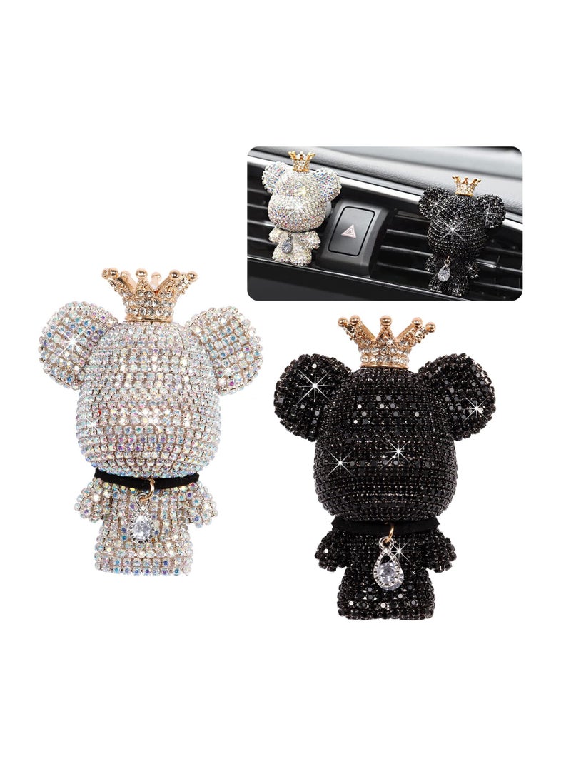 شو وو Bling Bear Air Fresheners for Car, SYOSI 2Pack Shiny Vent Clips Car Freshener, Sparkly Rhinestone Accessories Girls Friends Family Lover(White&Black) - Image 1