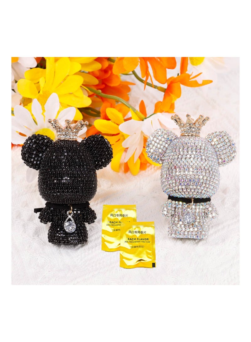 شو وو Bling Bear Air Fresheners for Car, SYOSI 2Pack Shiny Vent Clips Car Freshener, Sparkly Rhinestone Accessories Girls Friends Family Lover(White&Black) - Image 3