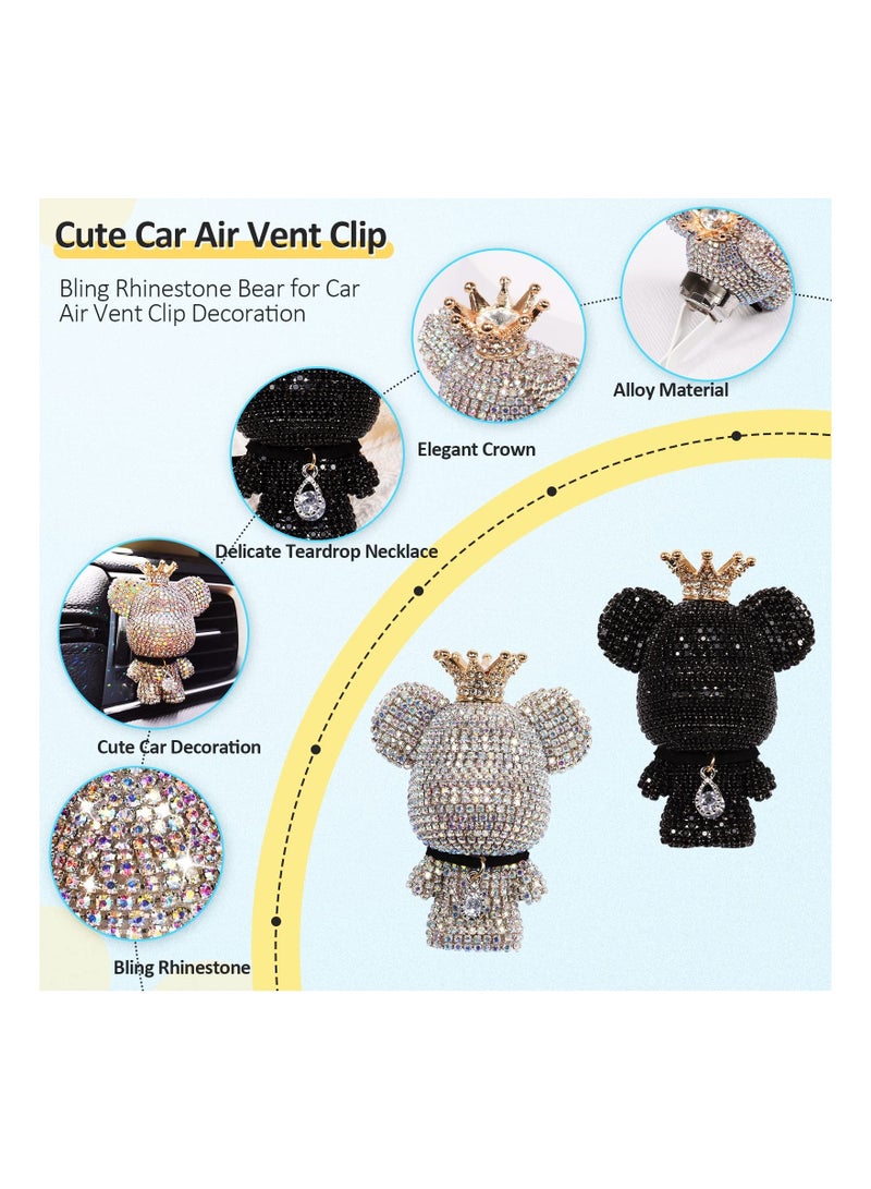 شو وو Bling Bear Air Fresheners for Car, SYOSI 2Pack Shiny Vent Clips Car Freshener, Sparkly Rhinestone Accessories Girls Friends Family Lover(White&Black) - Image 4