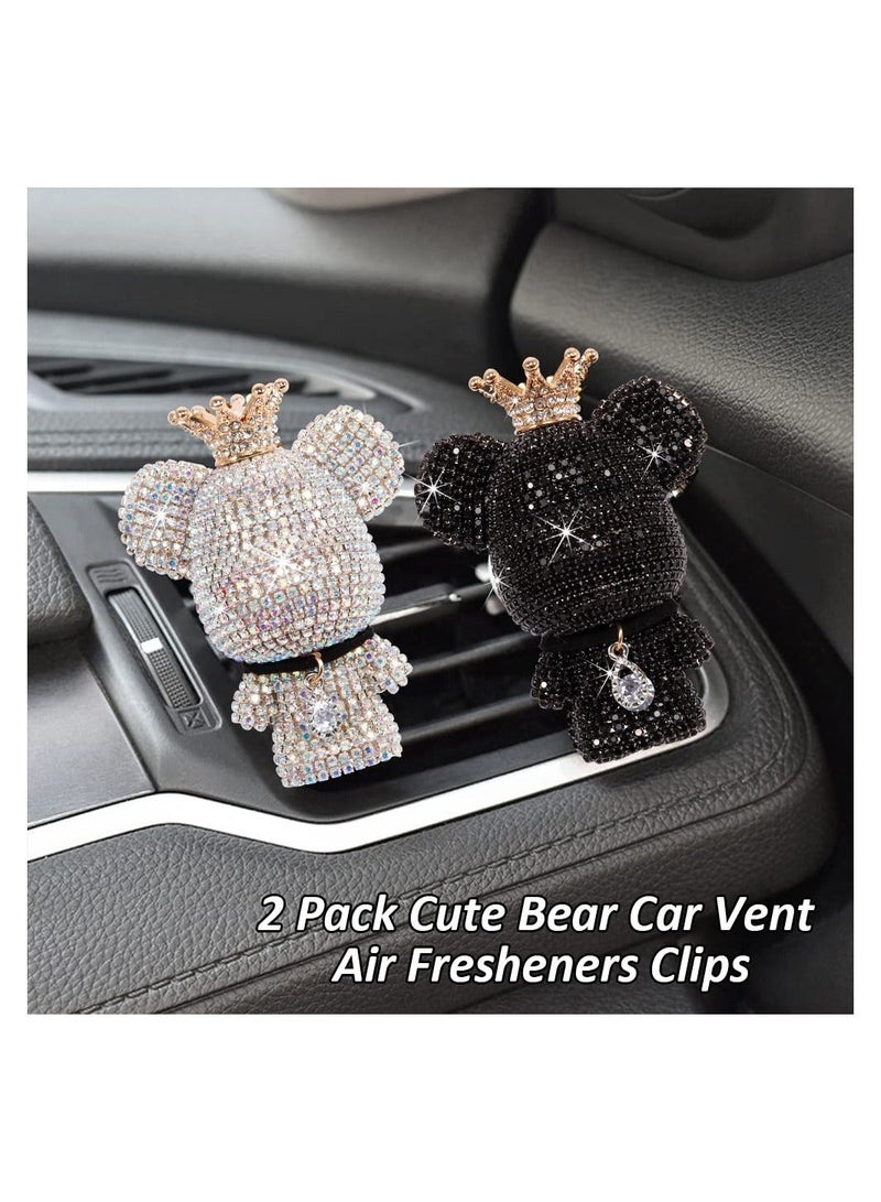 شو وو Bling Bear Air Fresheners for Car, SYOSI 2Pack Shiny Vent Clips Car Freshener, Sparkly Rhinestone Accessories Girls Friends Family Lover(White&Black) - Image 2