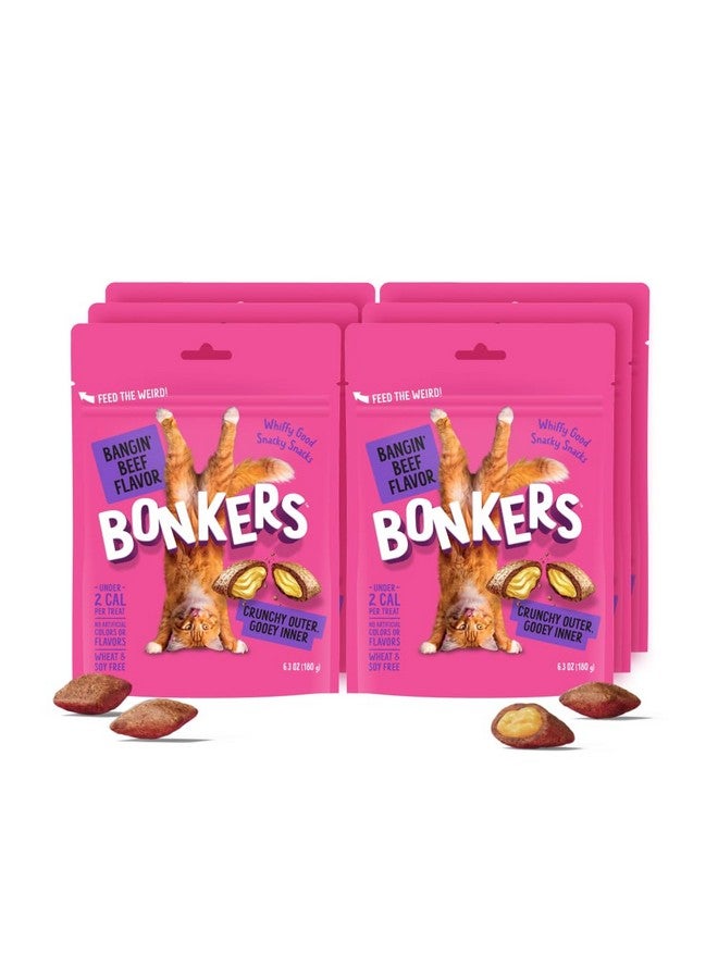 Bonkers Cat Treats Bangin' Beef Flavor 6.3 OZ, Cat Treats, Treats for Training, for All Breeds and Ages, Food Topper, Resealable Pouch (6 Pack) - Image 1
