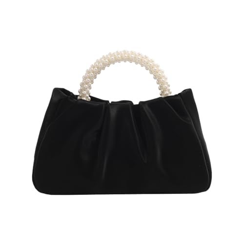 Beatfull Evening Purse Women Small Pearl Handbags Soft Leather Ruched Bag Wedding Bridal Clutch Party Prom Crossbody Purses Black - Image 1