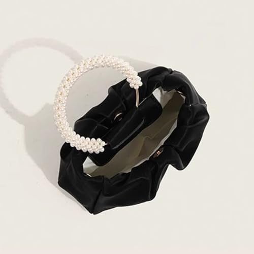 Beatfull Evening Purse Women Small Pearl Handbags Soft Leather Ruched Bag Wedding Bridal Clutch Party Prom Crossbody Purses Black - Image 5