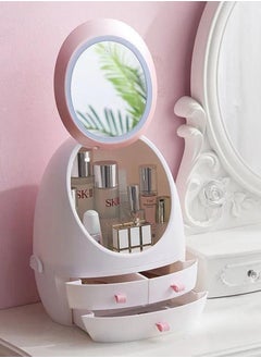 Makeup Organizer, Modern Jewelry and Cosmetic Storage Display Boxes (3 Drawers) with LED Lighted Mirror, Cosmetic Storage for Bathroom, Vanity Dresser