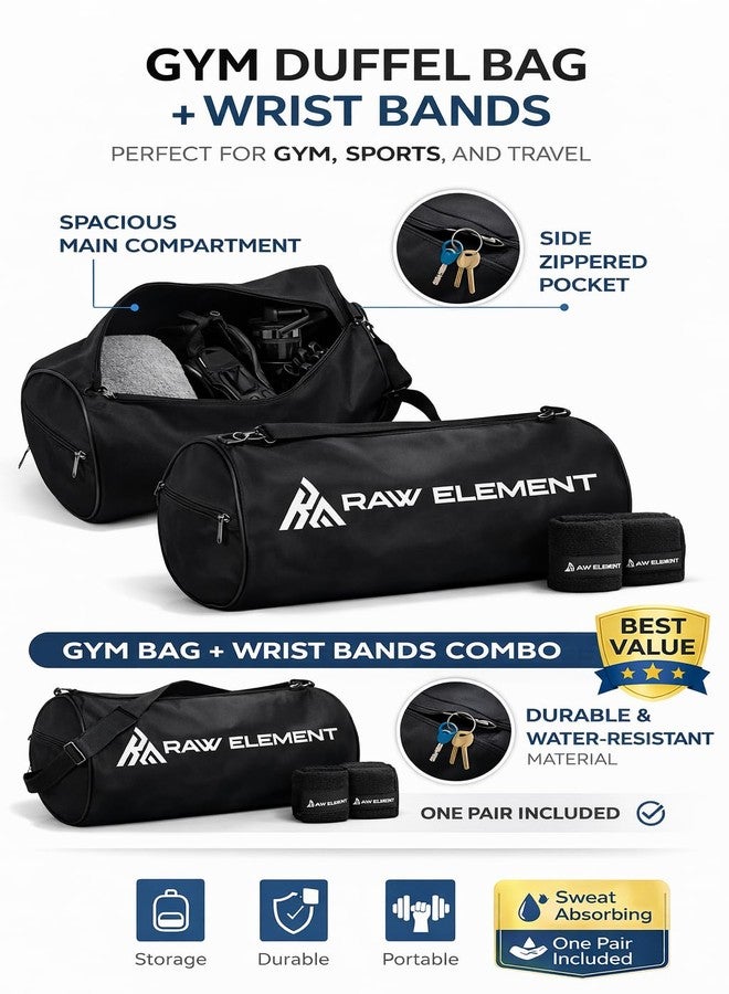 RAW ELEMENT Gym Bag & Wrist Band Combo | Fitness Training Set for Men & Women | Durable Sports Duffel with Sweatband - Image 3