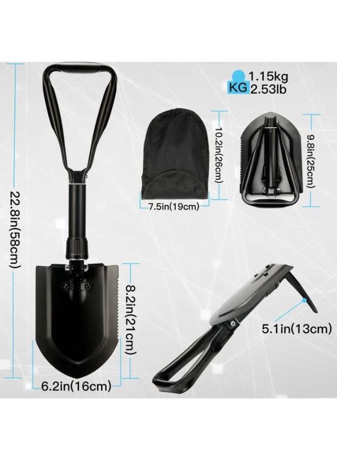 Multifunctional Folding Survival Shovel 23 IN High-Carbon Steel Entrenching Tool, Folding Camping Shovel, Firefighting Shovel, Portable Shovel For Garden, Hunting, Hiking, Fishing BS-303G  - Image 2