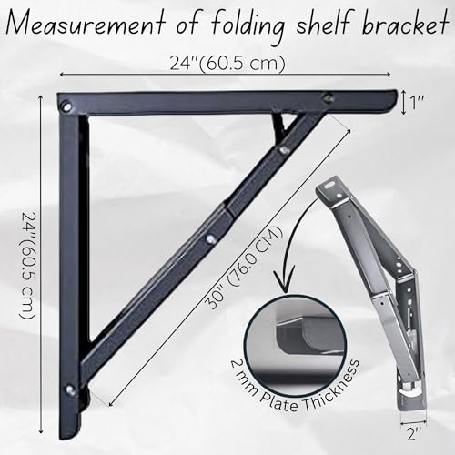 VMD, Heavy Duty 24" (Grey) Foldable Shelf Bracket, DIY Folding Shelves, l Bracket, Wall Brackets, Wall Angle Bracket, Folding Table Bracket with Fittings for fold Down Steel Table (Pack of 2) - Image 3