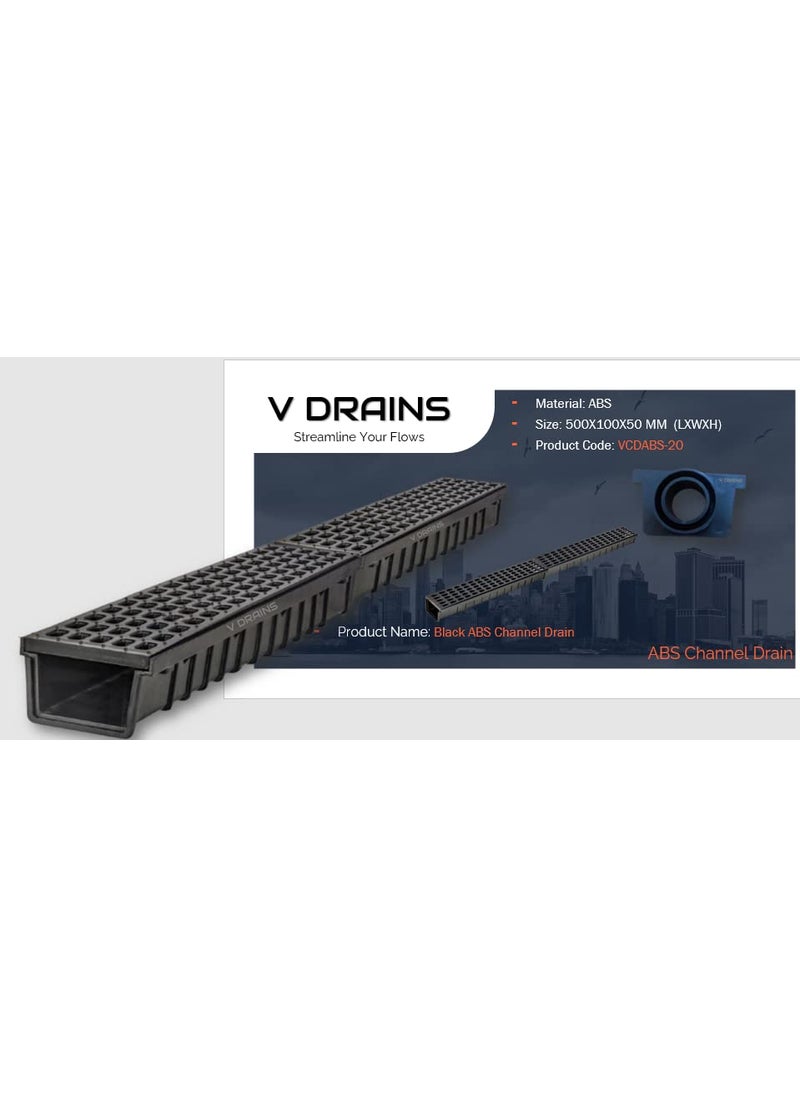 V DRAINS V DRAINS PP Polypropylene Drain Channel for Landscapes Roofs Terraces Balconies Gardens Corridors Size 1000x100x50 mm ColorBlack  - Image 2