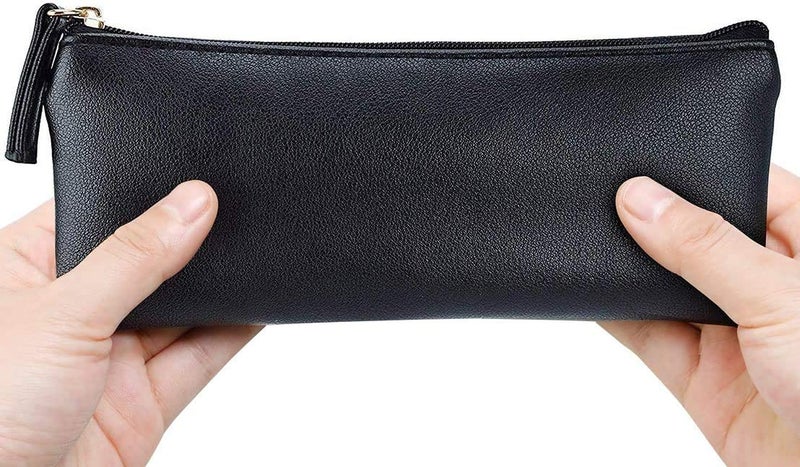 MROCO Pencil Case Black Pencil Bag PU Leather Pen Case Small Zipper Pouch for Pencils, Pens, Markers, Makeups, Change, Coins - Image 1