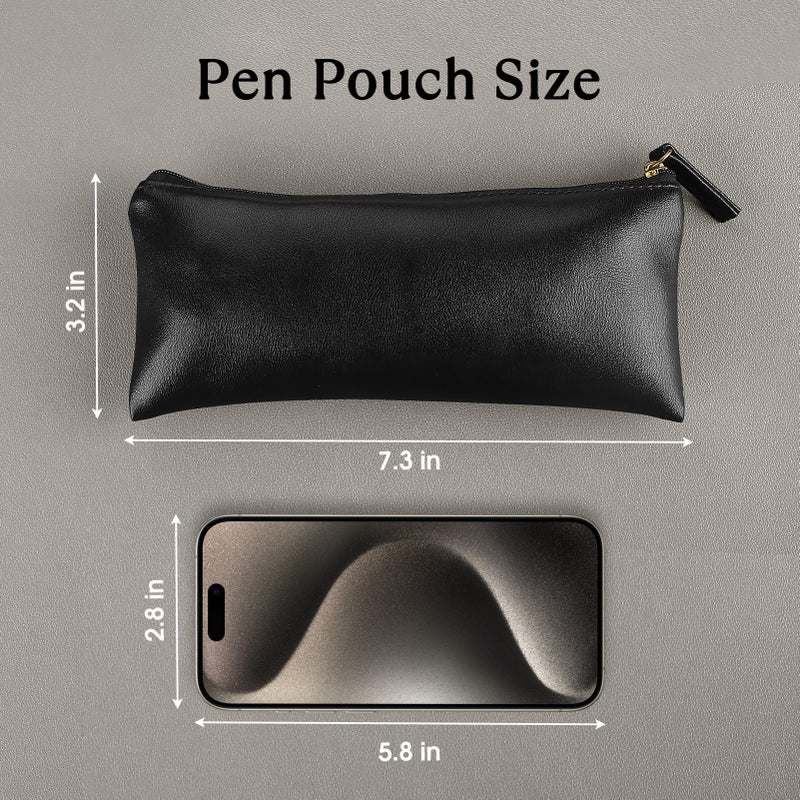 MROCO Pencil Case Black Pencil Bag PU Leather Pen Case Small Zipper Pouch for Pencils, Pens, Markers, Makeups, Change, Coins - Image 5
