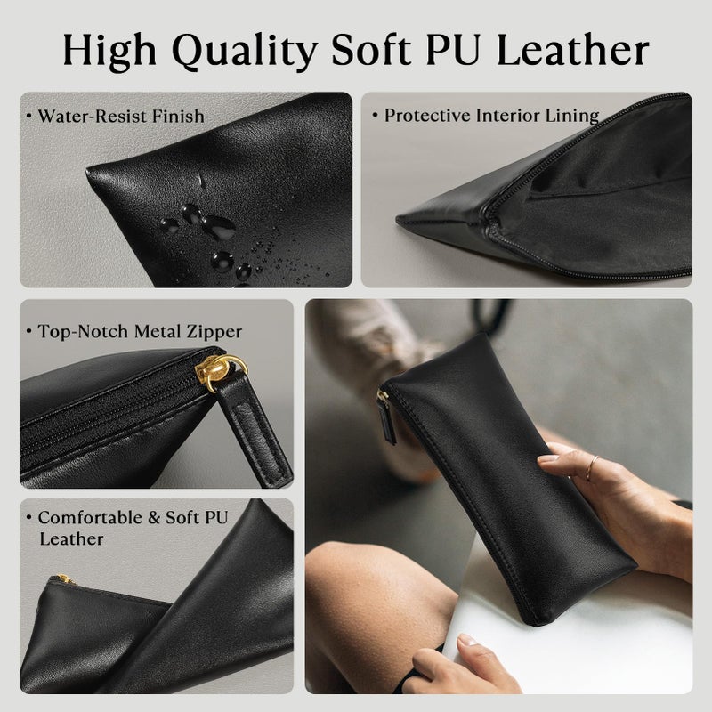 MROCO Pencil Case Black Pencil Bag PU Leather Pen Case Small Zipper Pouch for Pencils, Pens, Markers, Makeups, Change, Coins - Image 3